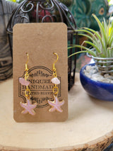 Star Charm Crystal Chip Earrings: Rose Quartz, Tourmaline, Clear Quartz