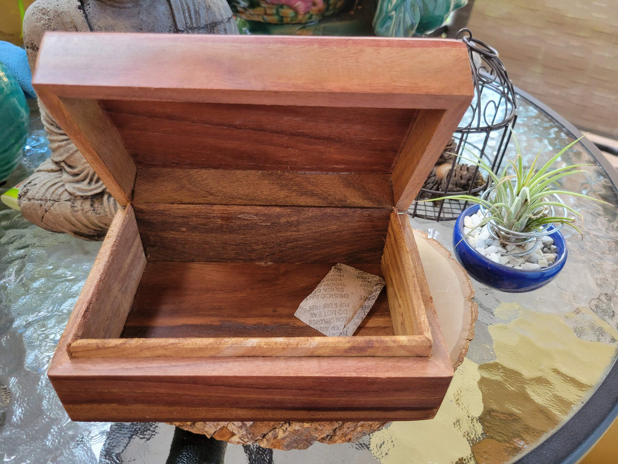 Triple Moon Pentagram Carved Wooden Box 4x6"