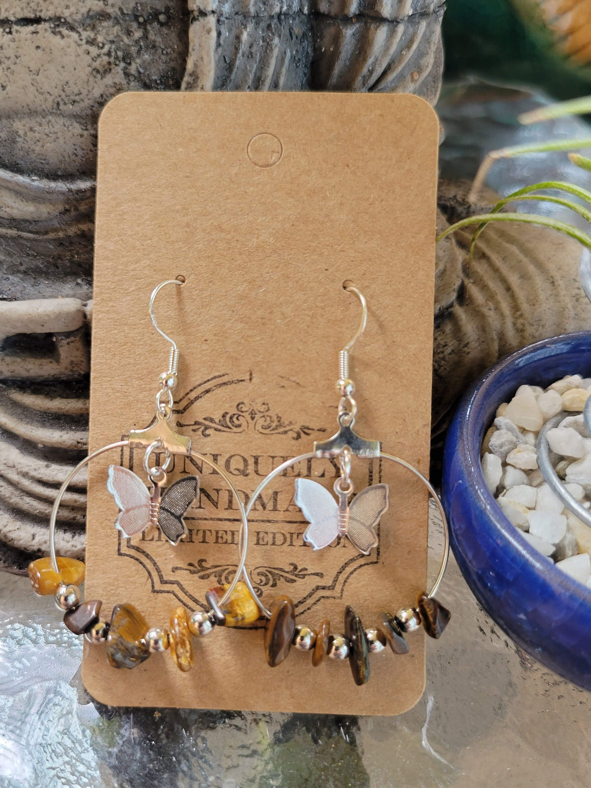 Bohemian Crystal Hoop Earrings: Butterfly Stone Jewelry