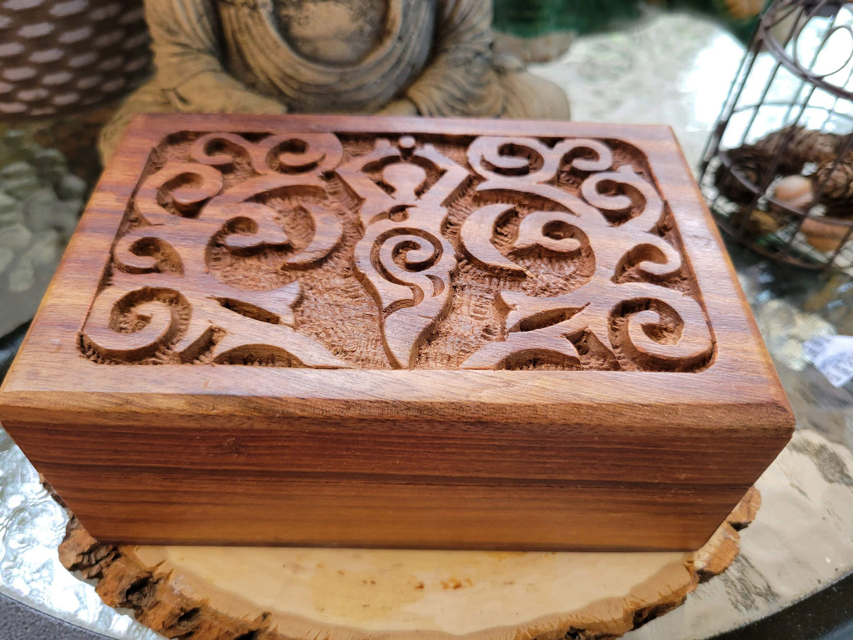 Goddess of Earth Wooden Carved 4x6" Box Crystal Storage Box Altar Decoration