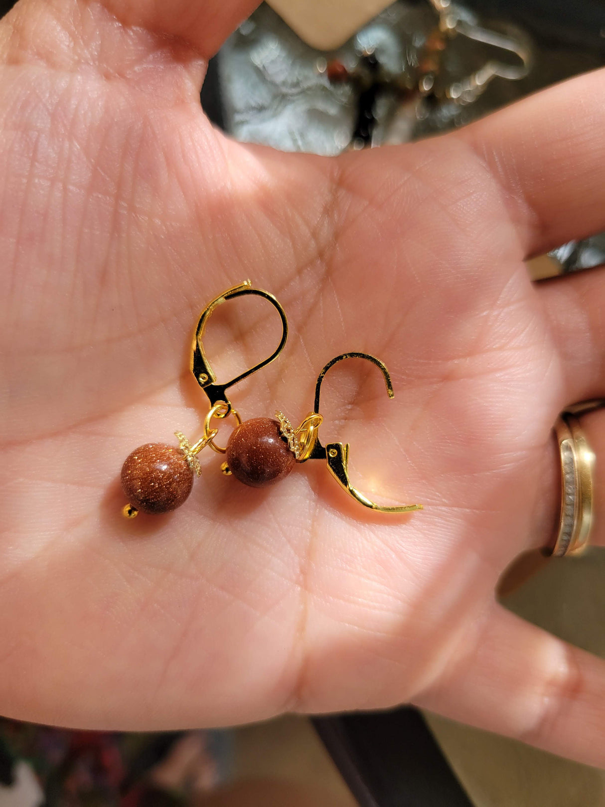 Goldstone Dangle Earrings: Hypoallergenic Nickel-Free Hooks