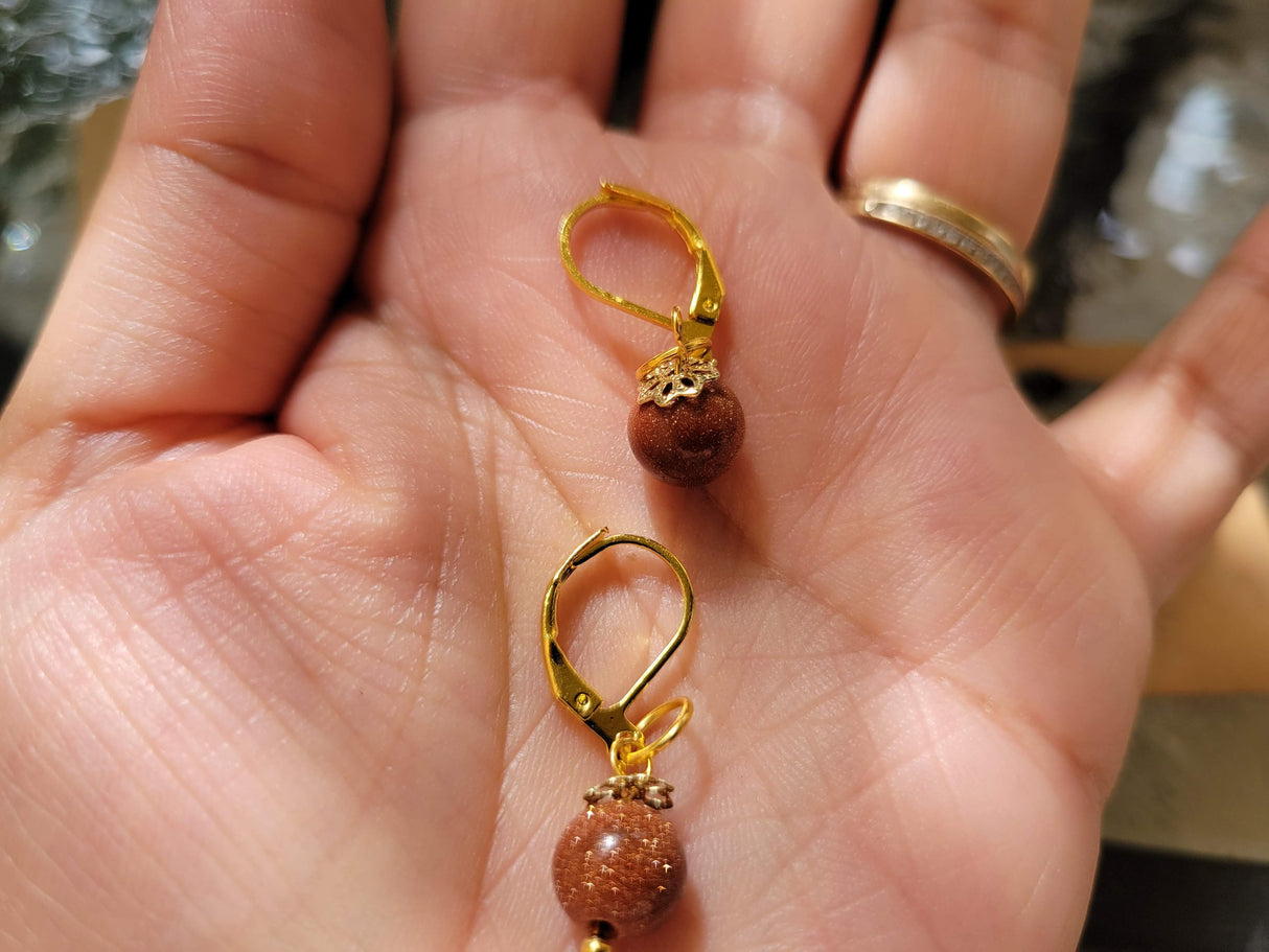 Goldstone Dangle Earrings: Hypoallergenic Nickel-Free Hooks