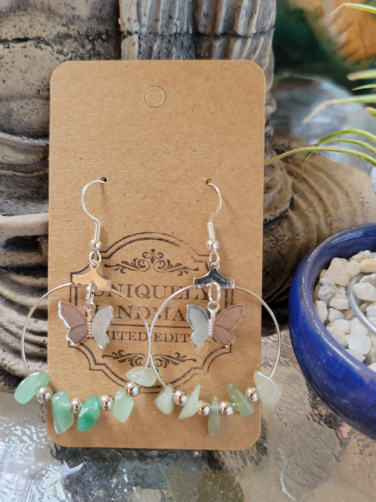 Bohemian Crystal Hoop Earrings: Butterfly Stone Jewelry