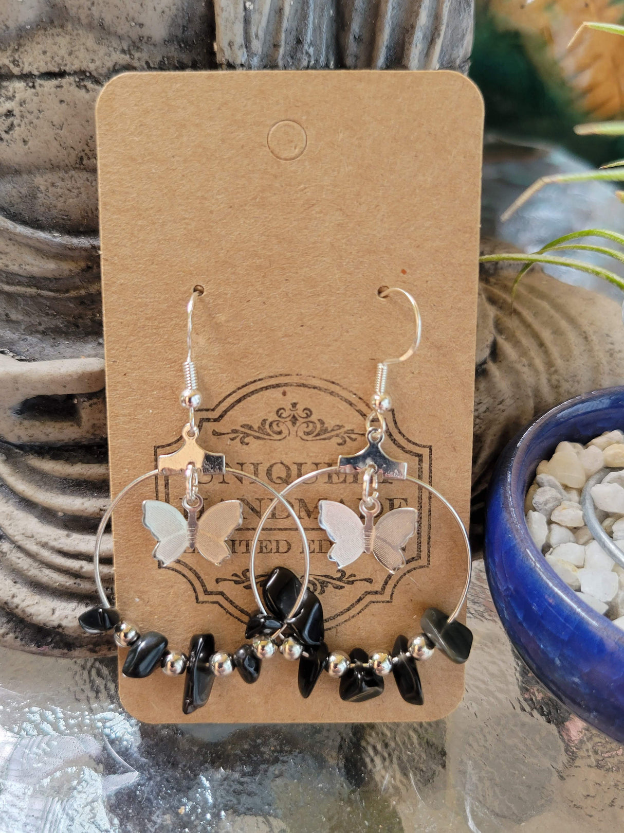 Bohemian Crystal Hoop Earrings: Butterfly Stone Jewelry
