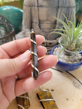 Wire Wrapped Tiger Eye Pendant with Cord: Crystal Jewelry