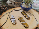 Wire Wrapped Tiger Eye Pendant with Cord: Crystal Jewelry