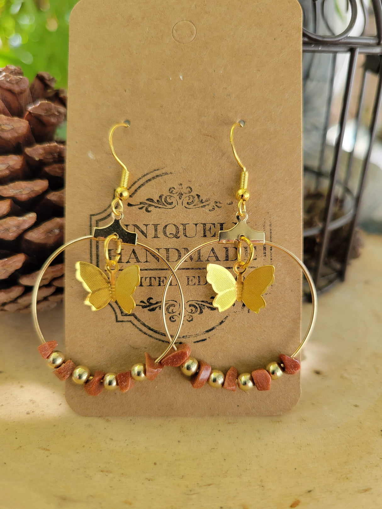 Butterfly Hoops Crystal Earrings ,Stone Earrings with Butterfly Crystal Chips Hoop Earrings , Jewelry