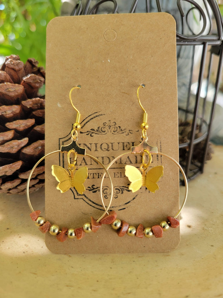 Butterfly Hoops Crystal Earrings ,Stone Earrings with Butterfly Crystal Chips Hoop Earrings , Jewelry