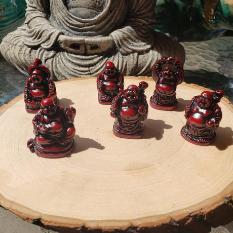 Beautiful Pack of 6 Red , Laughing Buddha Figurines Lucky Happy Buddha Statue Home Décor altar Set