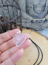 Amethyst / Clear Quartz Heart Shaped Crystal Pendant with Cord