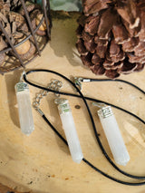 Selenite single Point Pencil Pendant with Cord , Protection Jewelry, Reiki Necklace
