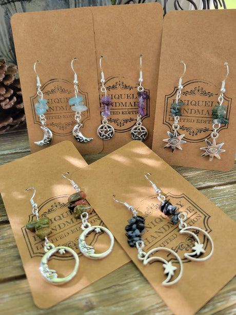 Crystal Drop Earrings: Stacked Stone Charm, Witch Jewelry