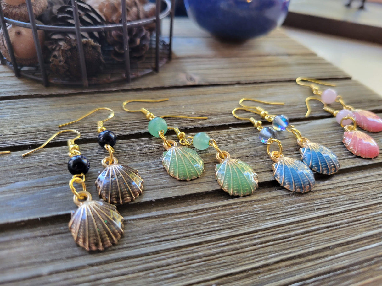Crystal Charm Shell Earrings: Seashell Jewelry Gift
