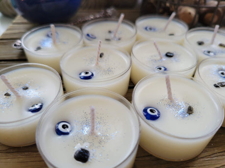 Evil Eye Tea Light Candles: Soy Wax Protection Candle Set (10 Pack)