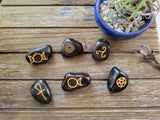 Wicca Symbols Black Agate Tumble Stones/ Witches Rune Set