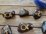 Wicca Symbols Black Agate Tumble Stones/ Witches Rune Set
