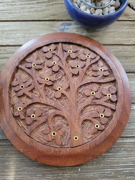 Tree of Life Carved Wood Stick Burner/ Incense Burner