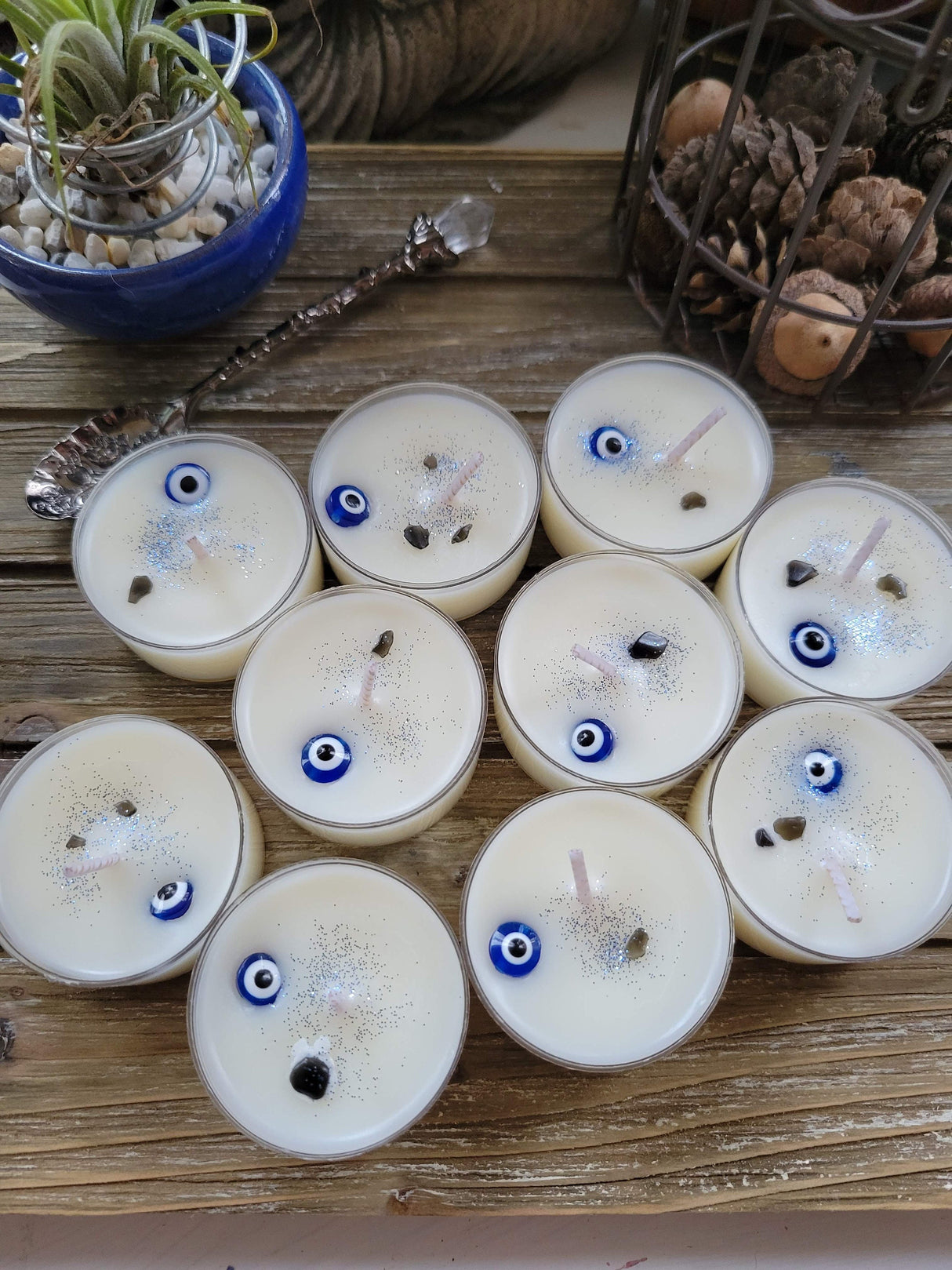 Evil Eye Tea Light Candles: Soy Wax Protection Candle Set (10 Pack)