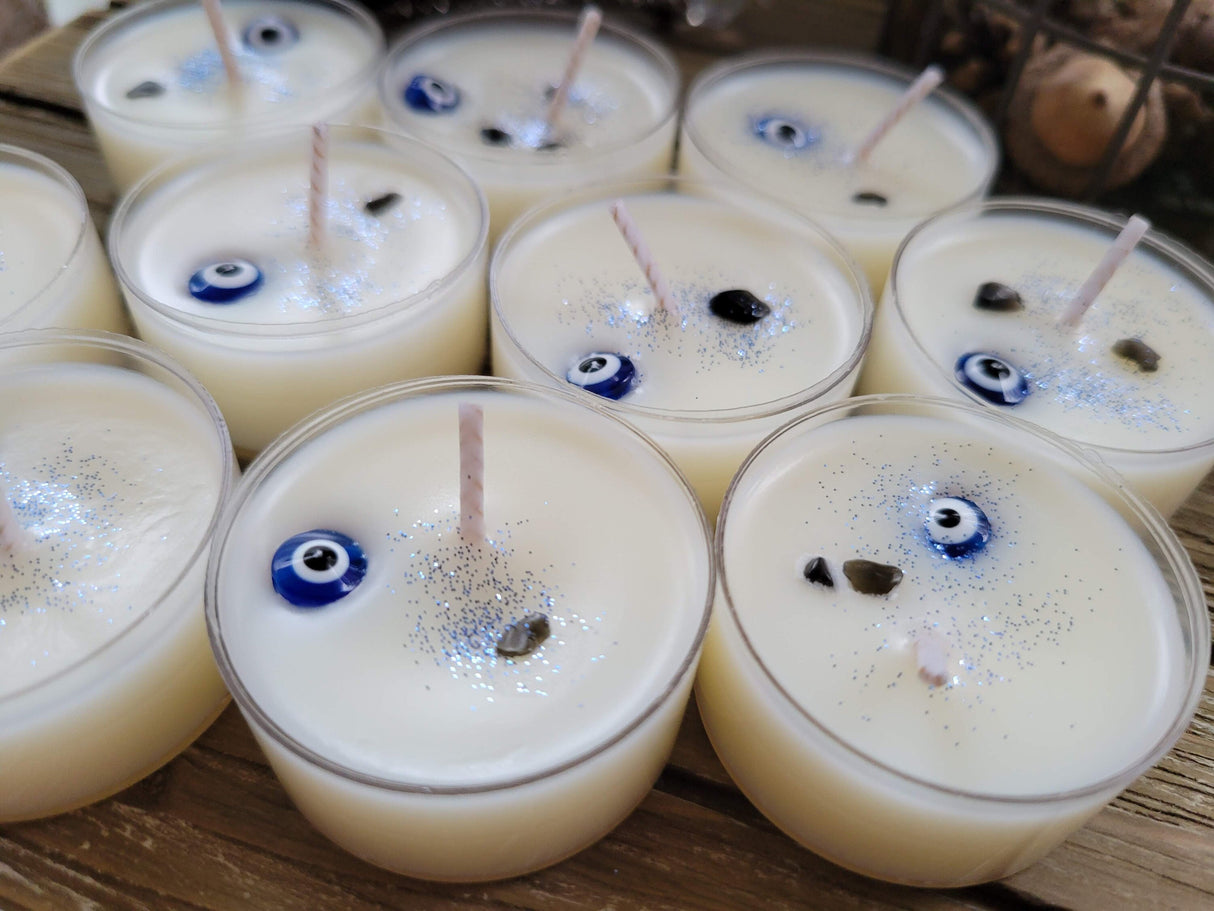Evil Eye Tea Light Candles: Soy Wax Protection Candle Set (10 Pack)
