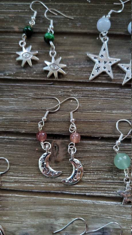 Crystal Drop Earrings: Stacked Stone Charms, Witch Jewelry