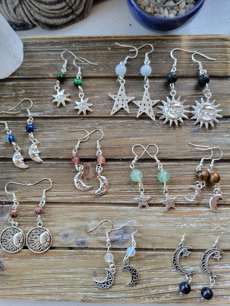 Crystal Drop Earrings: Stacked Stone Charms, Witch Jewelry