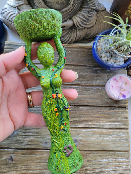 Gaia Goddess Candle Holder: Polyresin Altar Decoration