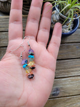 Seven Chakras Crystal Chips Earrings ,Rainbow Earrings Dangle Stacked Stone Drop Earrings