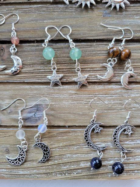 Crystal Drop Earrings: Stacked Stone Charms, Witch Jewelry