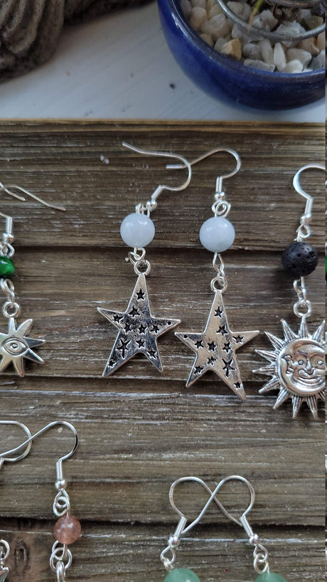 Crystal Drop Earrings: Stacked Stone Charms, Witch Jewelry