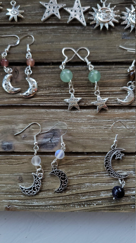 Crystal Drop Earrings: Stacked Stone Charms, Witch Jewelry