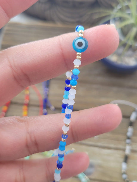 Mixed Color Evil Eye Protection, Adjustable Nylon Cord Braided Bead Bracelets, with Evil Eye Lamp work Beads,