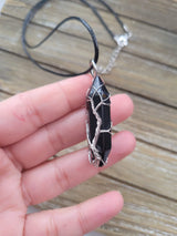 Black Agate Tree of Life Pendant: Wire Wrapped Crystal Necklace