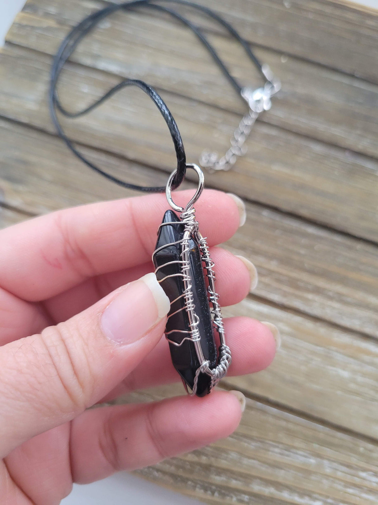 Black Agate Tree of Life Pendant: Wire Wrapped Crystal Necklace