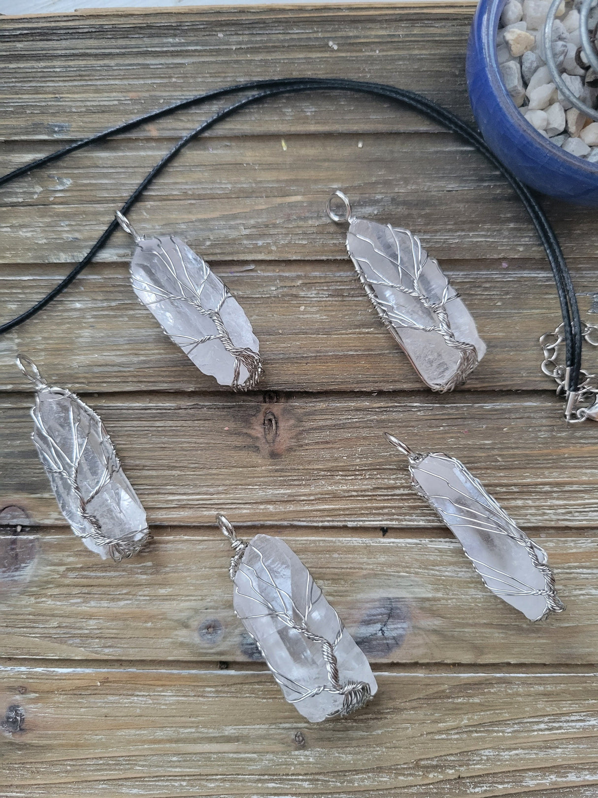 Clear Quartz Tree of Life Pendant: Brass Wire Wrapped Crystal Jewelry