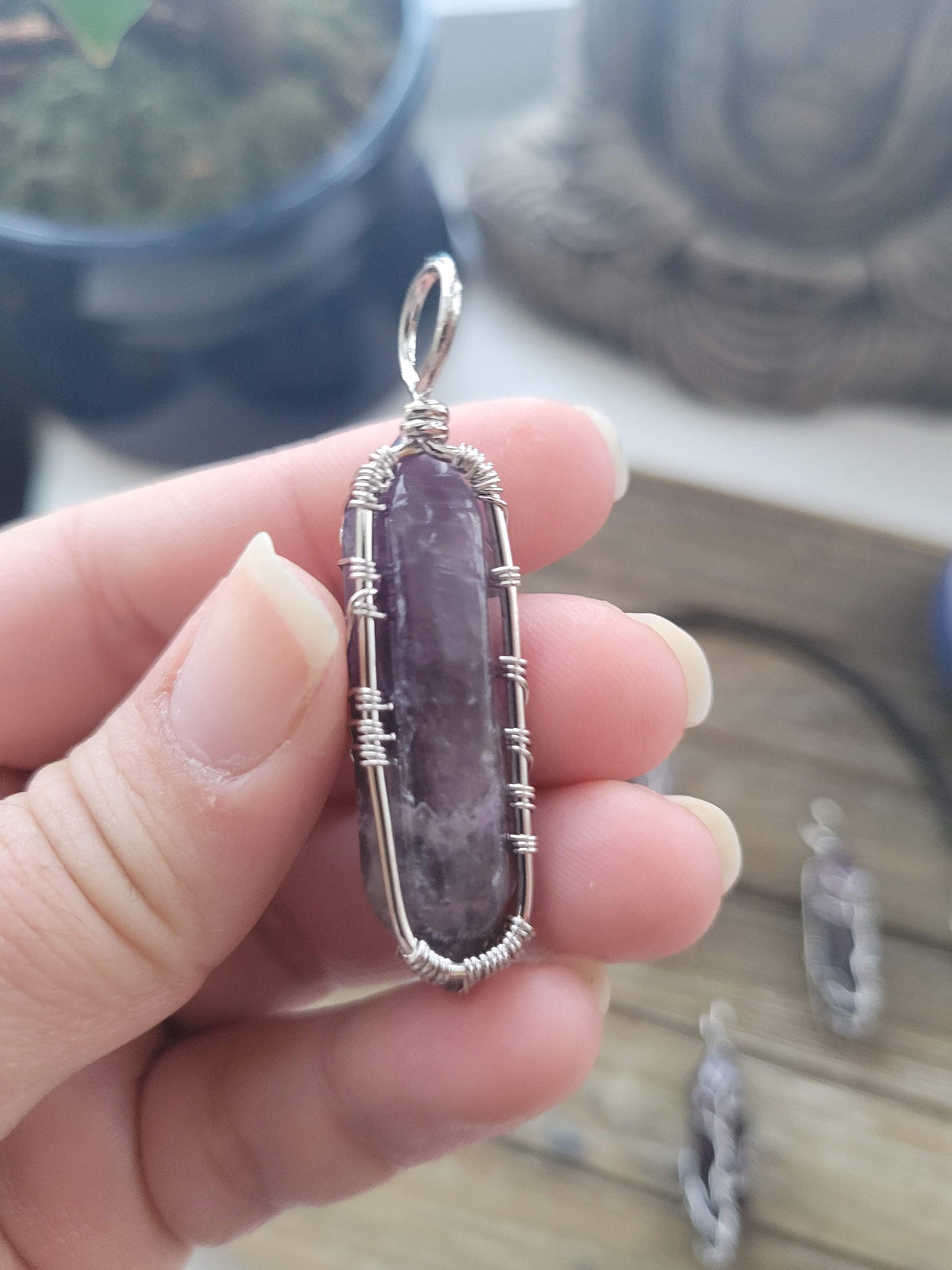 Natural Amethyst Big Wire Wrapped Pendants and Cord