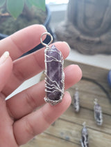 Natural Amethyst Big Wire Wrapped Pendants and Cord