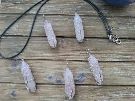 Rose Quartz Tree of Life Pendant: Brass Wire Wrapped Crystal Jewelry