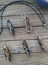 Tiger Eye Wire Wrapped Pendant: Tree of Life Crystal Jewelry