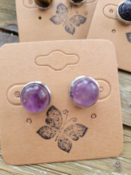 Stud Earrings, with Brass Findings, Half Round, Crystal Studs