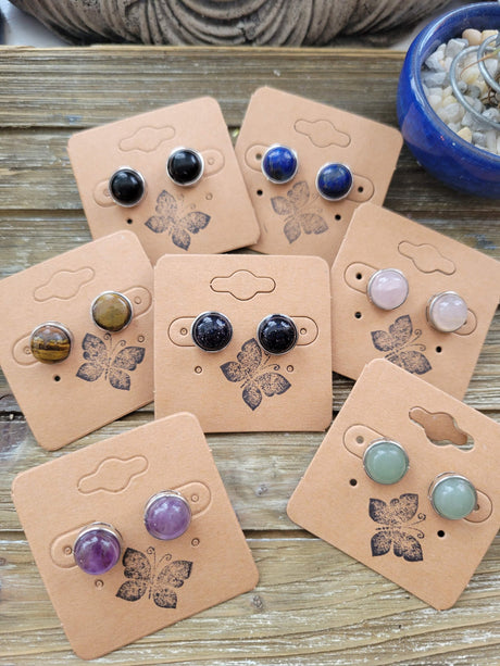 Stud Earrings, with Brass Findings, Half Round, Crystal Studs