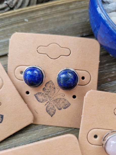 Stud Earrings, with Brass Findings, Half Round, Crystal Studs