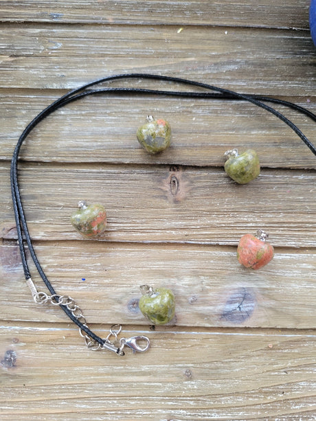 Unakite Apple Pendant: Crystal Necklace with Cord