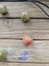 Unakite Apple Pendant: Crystal Necklace with Cord