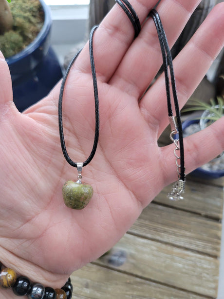 Unakite Apple Pendant: Crystal Necklace with Cord