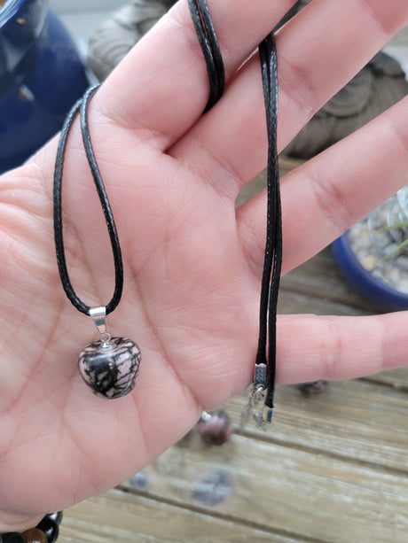 Rhodochrosite Apple Pendant: Crystal Cord Necklace