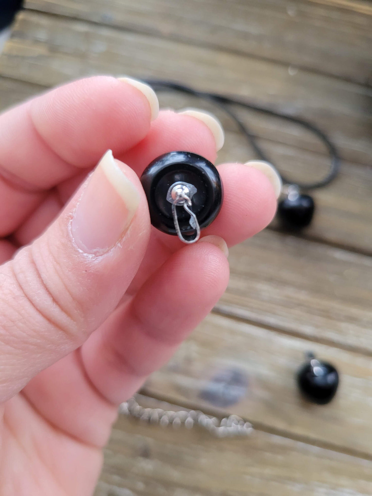 Obsidian Apple Pendant, Crystal Cord Necklace