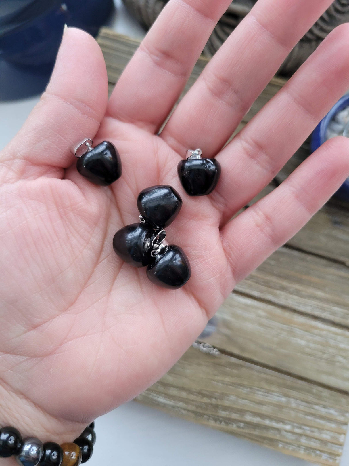 Obsidian Apple Pendant, Crystal Cord Necklace