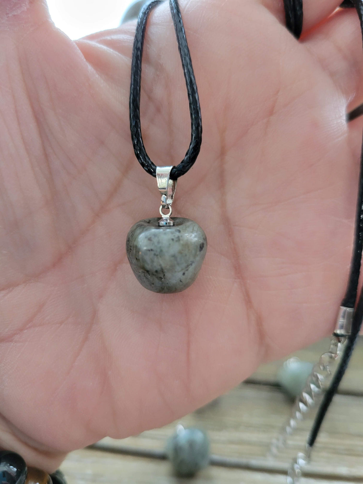 Labradorite Apple Pendant: Crystal Necklace with Cord