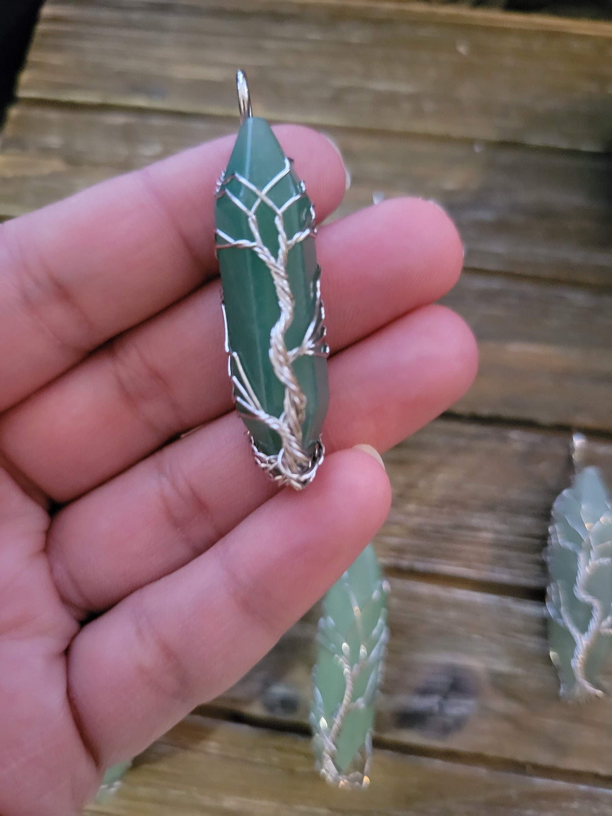 Green Aventurine Tree of Life Pendant: Wire Wrapped Crystal Jewelry