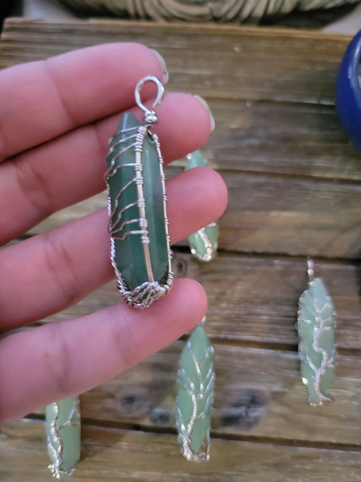 Green Aventurine Tree of Life Pendant: Wire Wrapped Crystal Jewelry